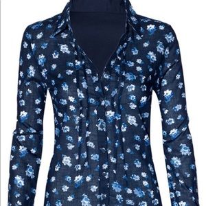 Navy floral pin tuck button up
